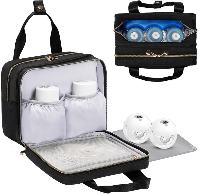Coinarin Wearable Breast Pump Travel Bag - Breastmilk Cooler Bag, Portable Pumping Carrying Case Compatible with Momcozy, Elvie, Willow, Medela Wearable Pumps - Includes Waterproof Mat - Image 1